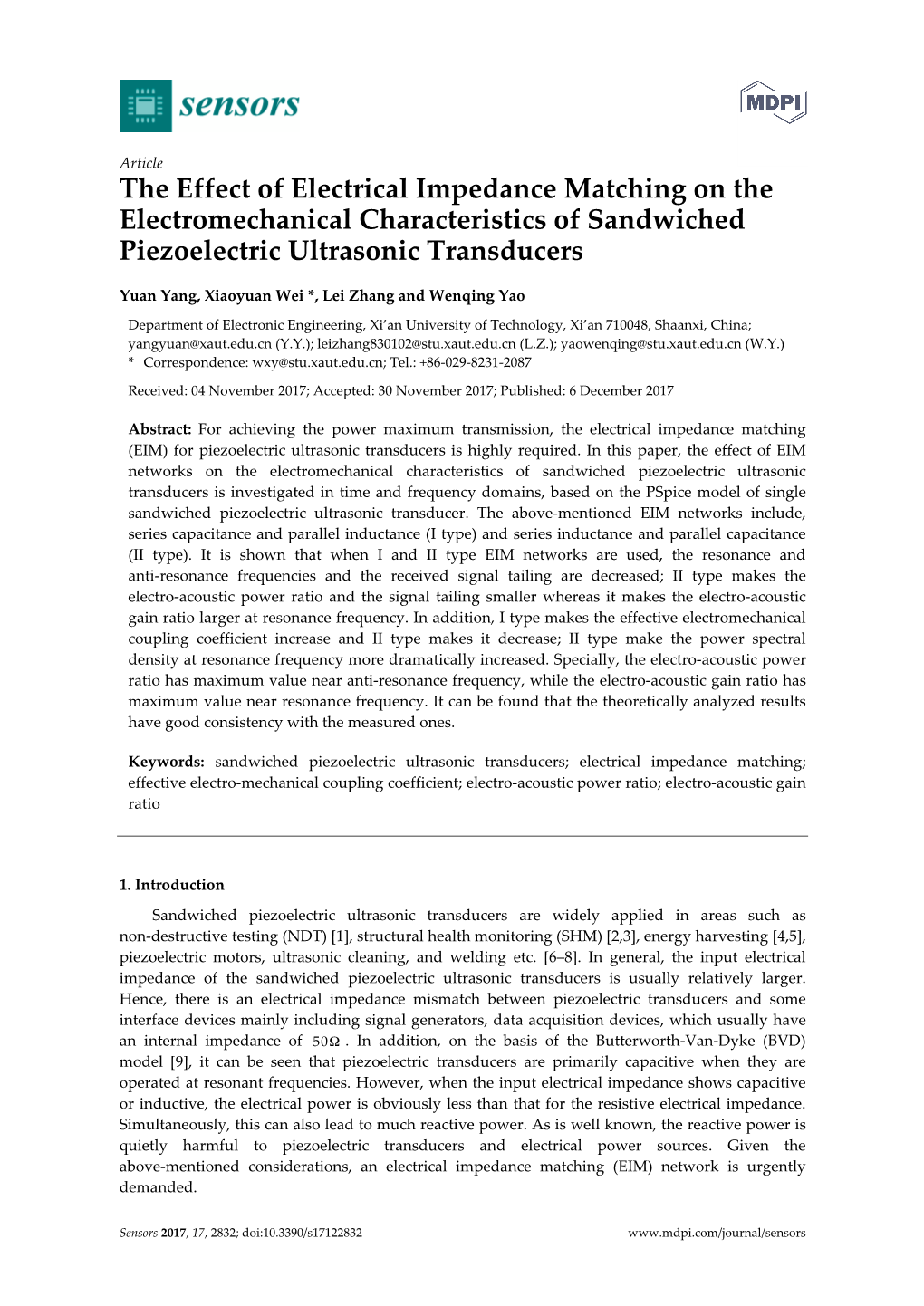 The Effect of Electrical Impedance Matching on the Electromechanical Characteristics of Sandwiched Piezoelectric Ultrasonic Transducers