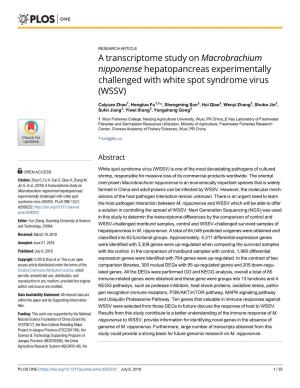 A Transcriptome Study on Macrobrachium Nipponense Hepatopancreas Experimentally Challenged with White Spot Syndrome Virus (WSSV)