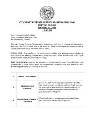 NYE COUNTY REGIONAL TRANSPORTATION COMMISSION MEETING AGENDA February 17, 2016 10:00 AM