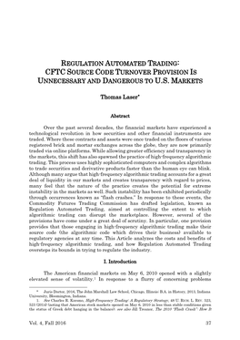 Regulation Automated Trading: Cftc Source Code Turnover Provision Is Unnecessary and Dangerous to U.S