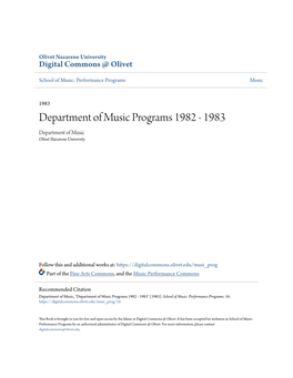 Department of Music Programs 1982 - 1983 Department of Music Olivet Nazarene University