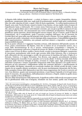 Mario Del Treppo Le Avventure Storiografiche Della Tavola Strozzi [A Stampa in Fra Storia E Storiografia