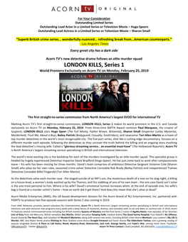 LONDON KILLS, Series 1 World Premiere Exclusively on Acorn TV on Monday, February 25, 2019