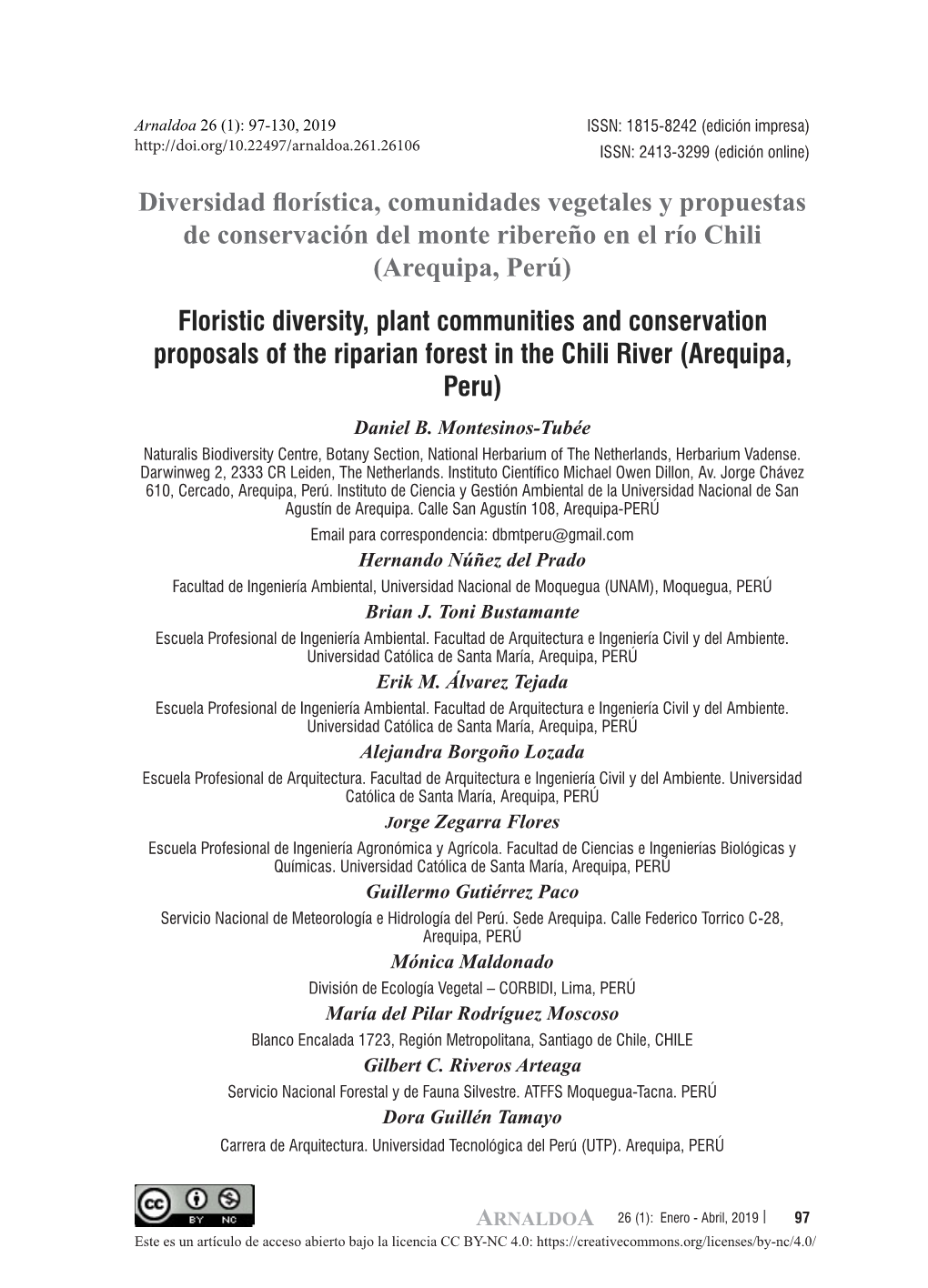 Diversidad Florística, Comunidades Vegetales Y Propuestas De Conservación Del Monte Ribereño En El Río Chili (Arequipa