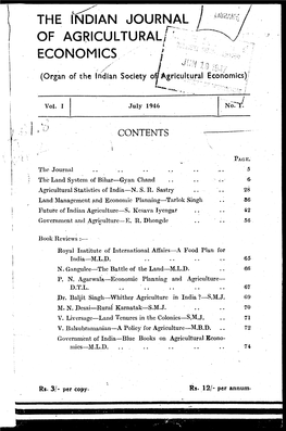 \ the Indian Journal of Agricultural! Economics