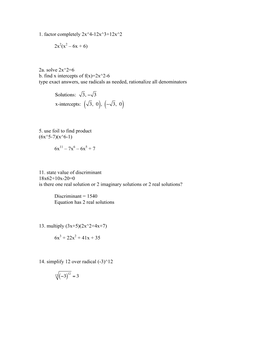 1. Factor Completely 2X^4-12X^3+12X^2