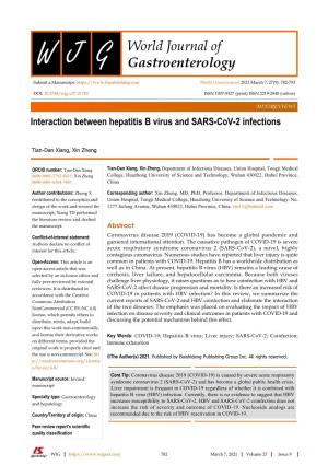 Interaction Between Hepatitis B Virus and SARS-Cov-2 Infections