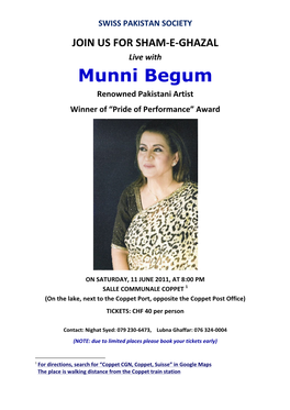 Munni Begum Renowned Pakistani Artist Winner of “Pride of Performance” Award
