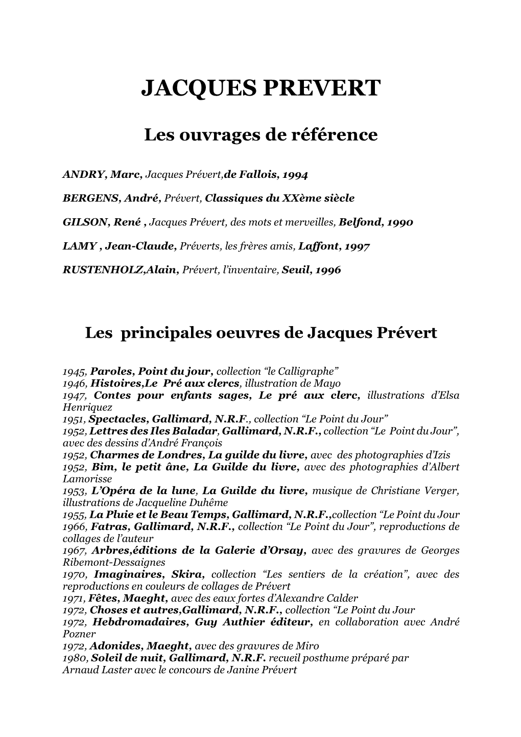 Bibliographie Jacques Prevert