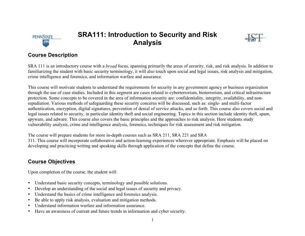 SRA111: Introduction to Security and Risk Analysis