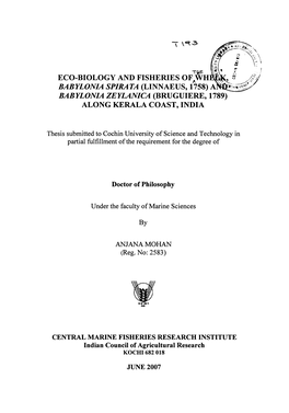 Eco-Biology and Fisheries of the Whelk, Babylonia Spirata
