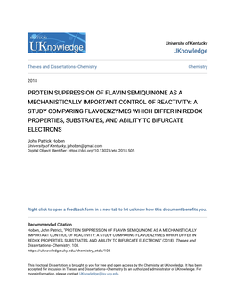 Protein Suppression of Flavin Semiquinone As A