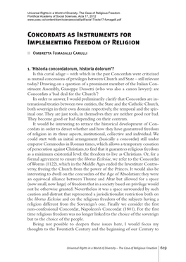Concordats As Instruments for Implementing Freedom of Religion