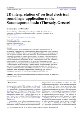 2D Interpretation of Vertical Electrical Soundings: Application to the Sarantaporon Basin (Thessaly, Greece)
