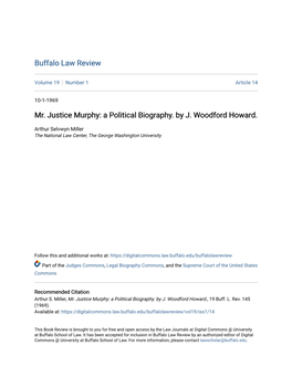 Mr. Justice Murphy: a Political Biography. by J. Woodford Howard