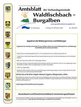 Amtsblatt Der Verbandsgemeinde Waldfischbach - Burgalben