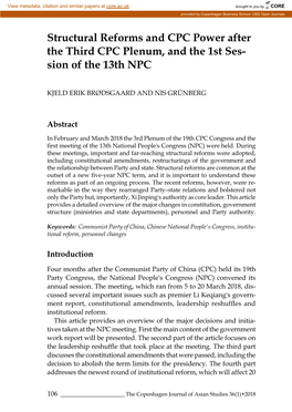 Structural Reforms and CPC Power After the Third CPC Plenum, and the 1St Ses- Sion of the 13Th NPC