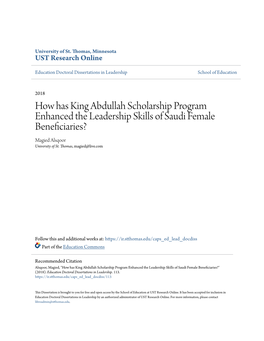 How Has King Abdullah Scholarship Program Enhanced the Leadership Skills of Saudi Female Beneficiaries? Magied Alsqoor University of St