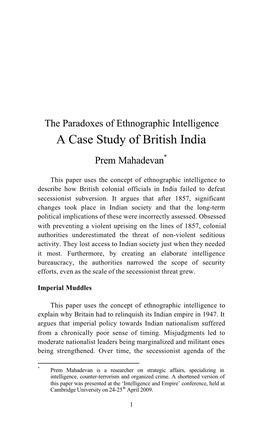 A Case Study of British India Prem Mahadevan*