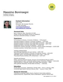 Massimo Boninsegni Professor of Physics University of Alberta
