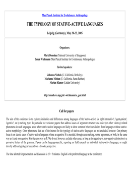 The Typology of Stative-Active Languages