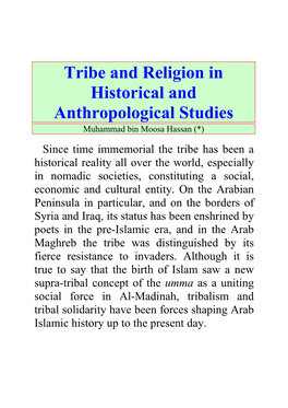 Tribe and Religion in Historical and Anthropological Studies