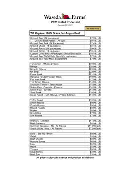 Tap Or Click Here to Download PDF Organic Beef Pork & Poultry Price List