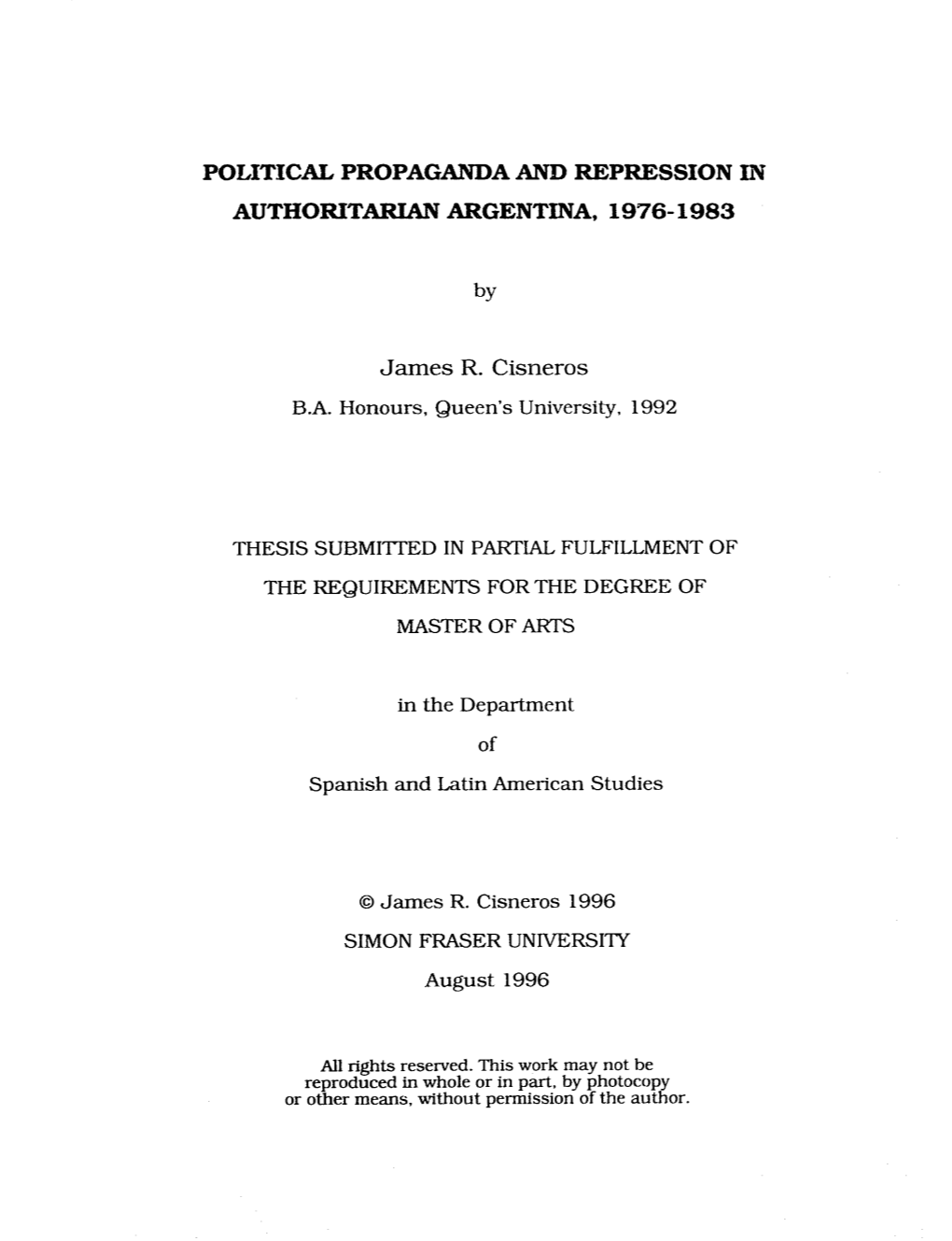 Political Propaganda and Repression in Authoritarian Argentina, 1976-1983