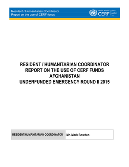 Resident / Humanitarian Coordinator Report on the Use of CERF Funds