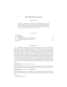THE GRIGORCHUK GROUP Contents Introduction 1 1. Preliminaries 2 2