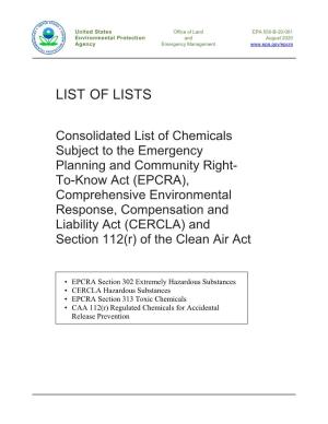 Consolidated List of Chemicals Subject to EPCRA + Section 112(R)