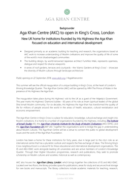 Aga Khan Centre (AKC) to Open in King's Cross, London