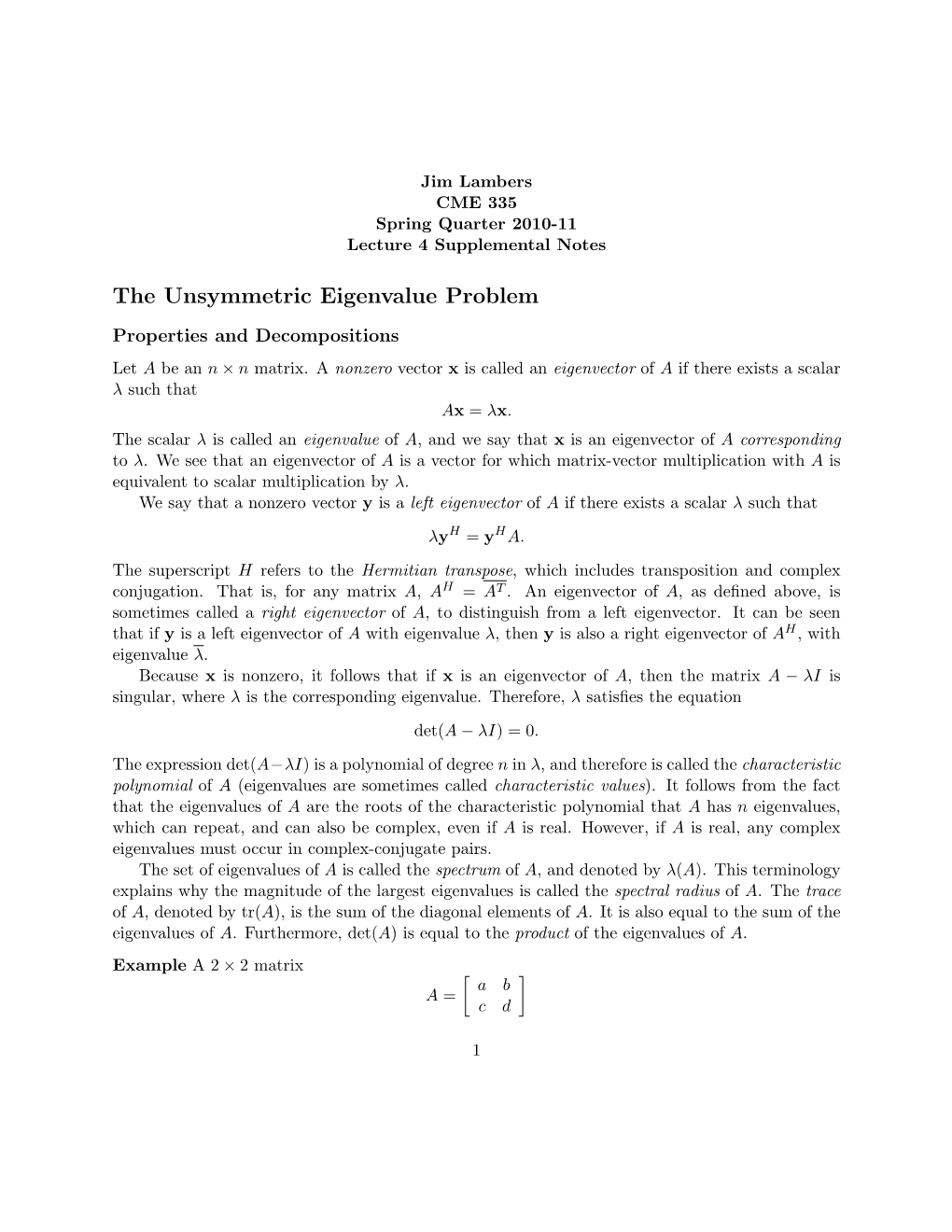 The Unsymmetric Eigenvalue Problem
