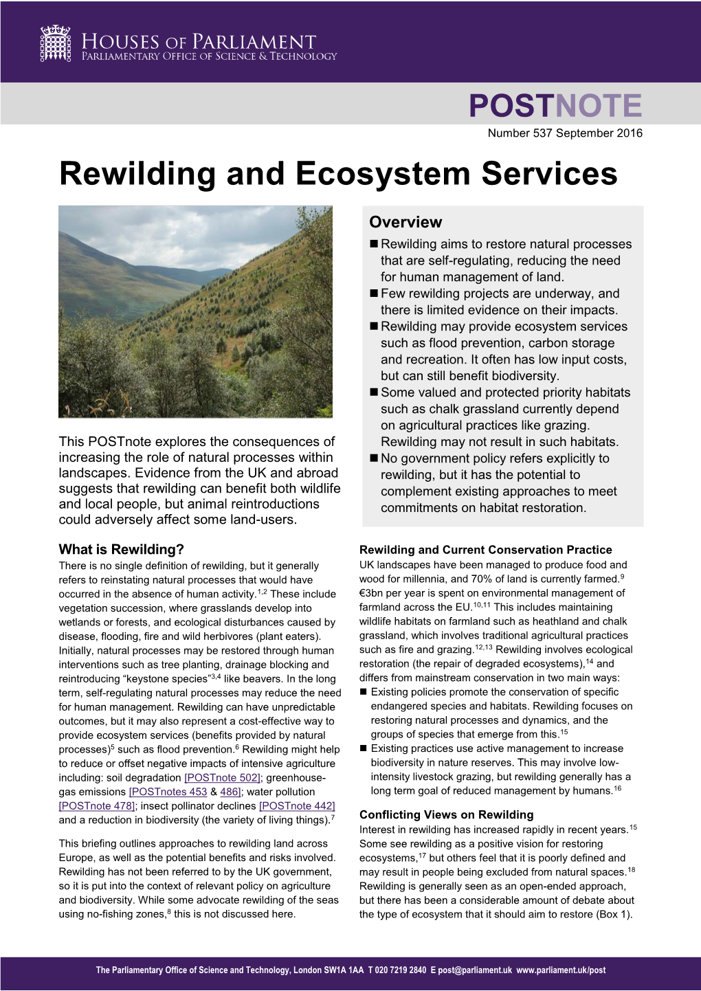 Rewilding and Ecosystem Services