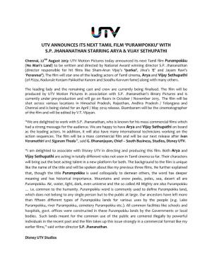 Utv Announces Its Next Tamil Film ‘Purampokku’ with S.P