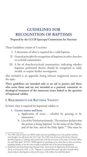 Guidelines for Recognition of Baptisms