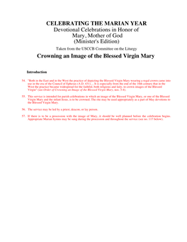 CELEBRATING the MARIAN YEAR Devotional Celebrations in Honor of Mary, Mother of God (Minister's Edition) Taken from the USCCB Committee on the Liturgy