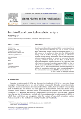 Restricted Kernel Canonical Correlation Analysis ∗ Nina Otopal