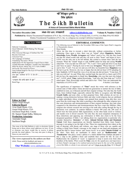 The Sikh Bulletin M`Gr-Poh 538 November-December 2006