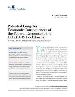 Potential Long-Term Economic Consequences of the Federal Response to the COVID-19 Lockdowns Norbert J