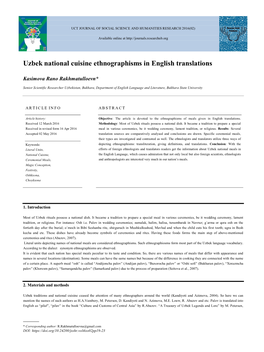 Uzbek National Cuisine Ethnographisms in English Translations
