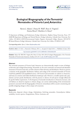 Ecological Biogeography of the Terrestrial Nematodes of Victoria Land, Antarctica
