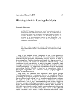Waltzing Matilda: Reading the Myths