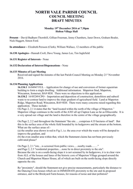 North Vale Parish Council Council Meeting Draft Minutes
