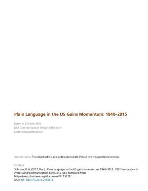 Plain Language in the US Gains Momentum: 1940–2015