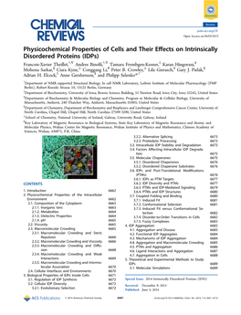 Physicochemical Properties of Cells and Their Eects on Intrinsically Disordered Proteins (Idps)