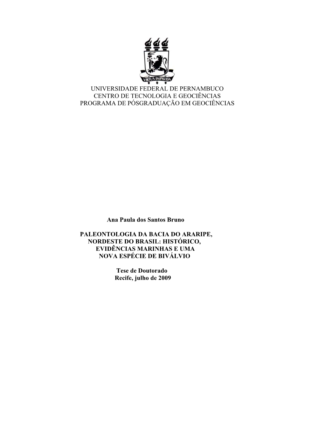 Universidade Federal De Pernambuco Centro De Tecnologia E Geociências Programa De Pósgraduação Em Geociências