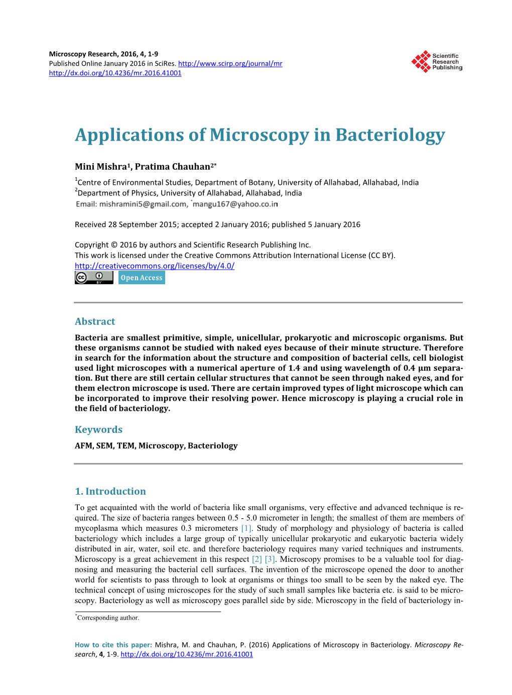 Applications of Microscopy in Bacteriology