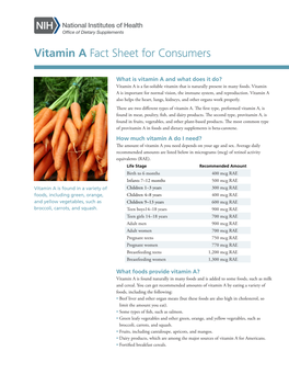 Vitamin a Fact Sheet for Consumers
