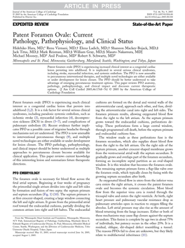 Patent Foramen Ovale: Current Pathology, Pathophysiology, And